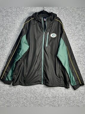 NFL Green Bay Packers Men's XXL Black Green Team Windbreaker Football Fan Gear